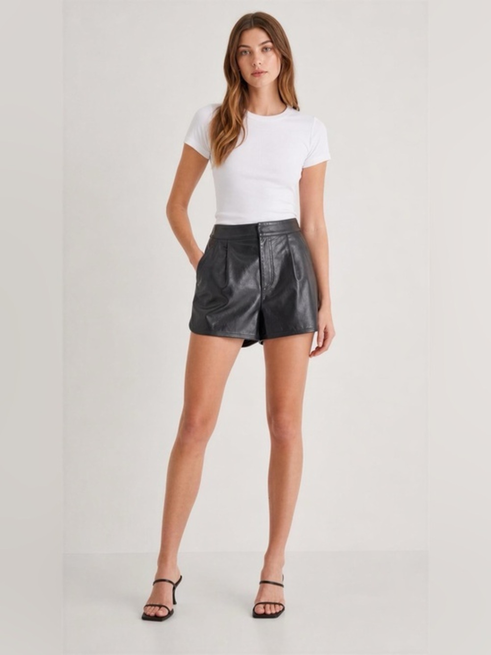 Entro High Waist Black Faux Leather Women's Shorts